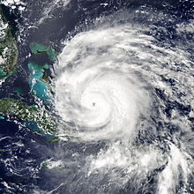 Hurricane Irene over the Bahamas August 24, 2011 via: Wikimedia Commons.